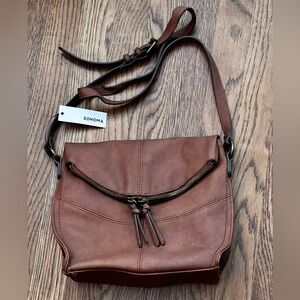 NWT Sonoma Goods for Life Flap Crossbody Bag Brown Faux Leather Purse